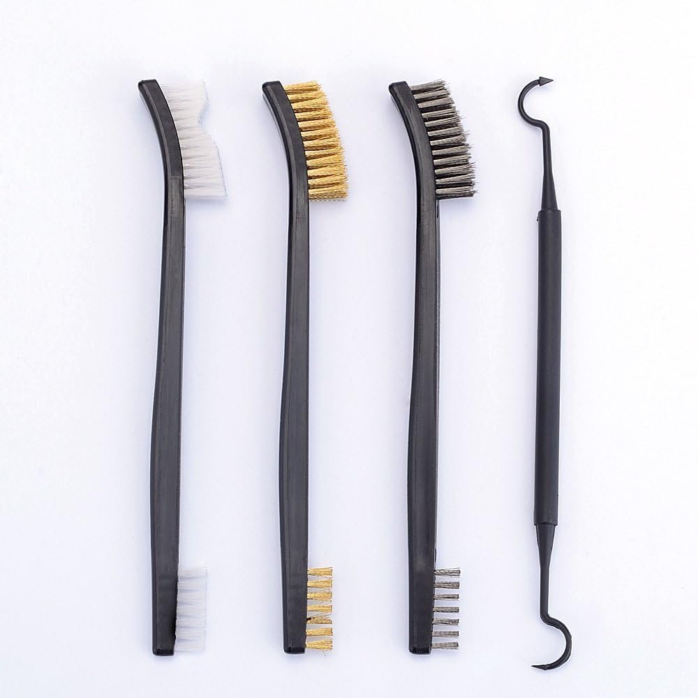 BOOSTEADY Gun Cleaning Brush  Hook Kit in Zippered Organizer Carry Case (8 Pieces) - Double End Brass Steel Nylon Bristle Brushes  Metal Polymer Hooks