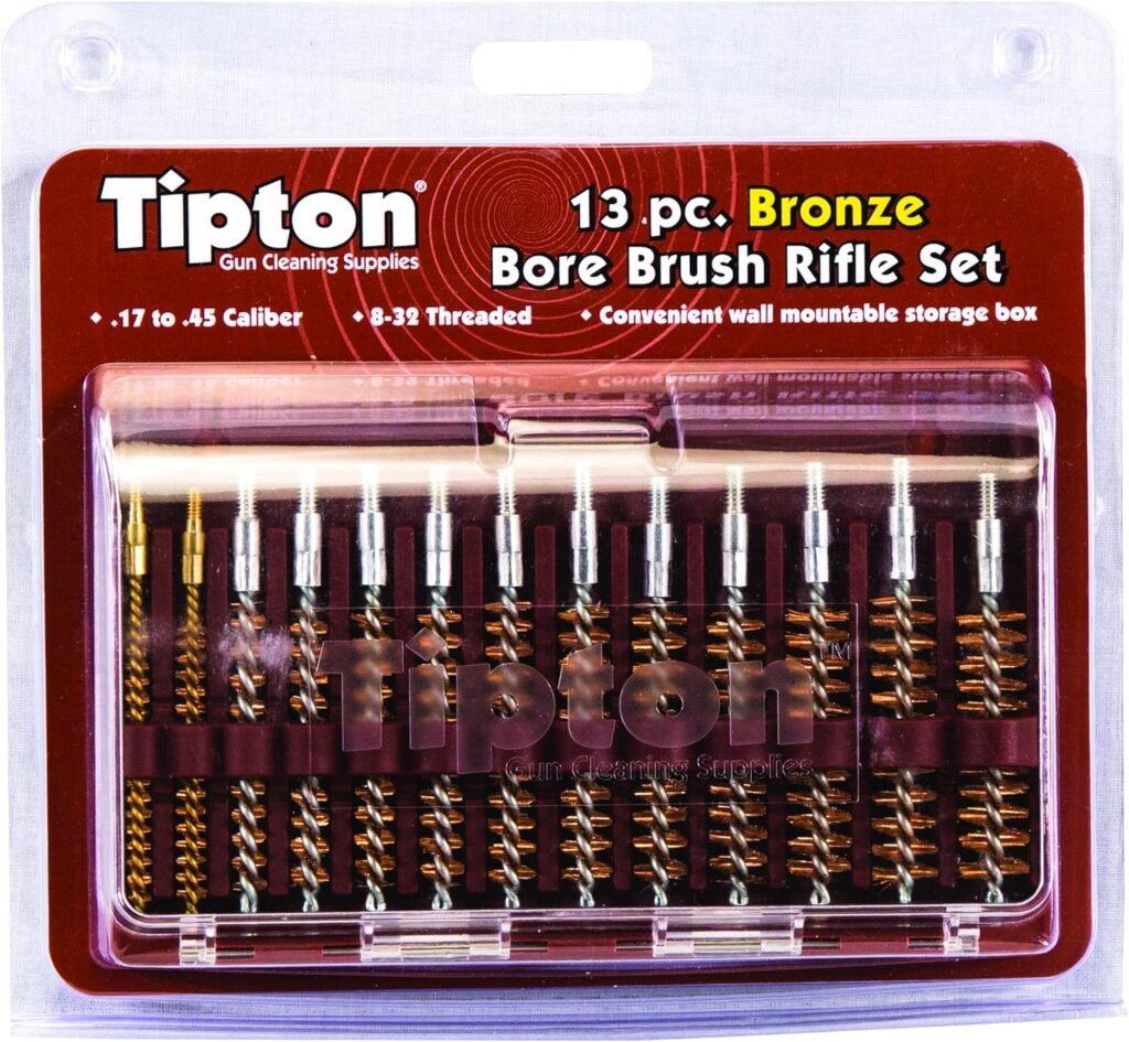 Tipton 13-Piece Bronze Bore Brush Set with Storage Case for Rifle Cleaning and Maintenance