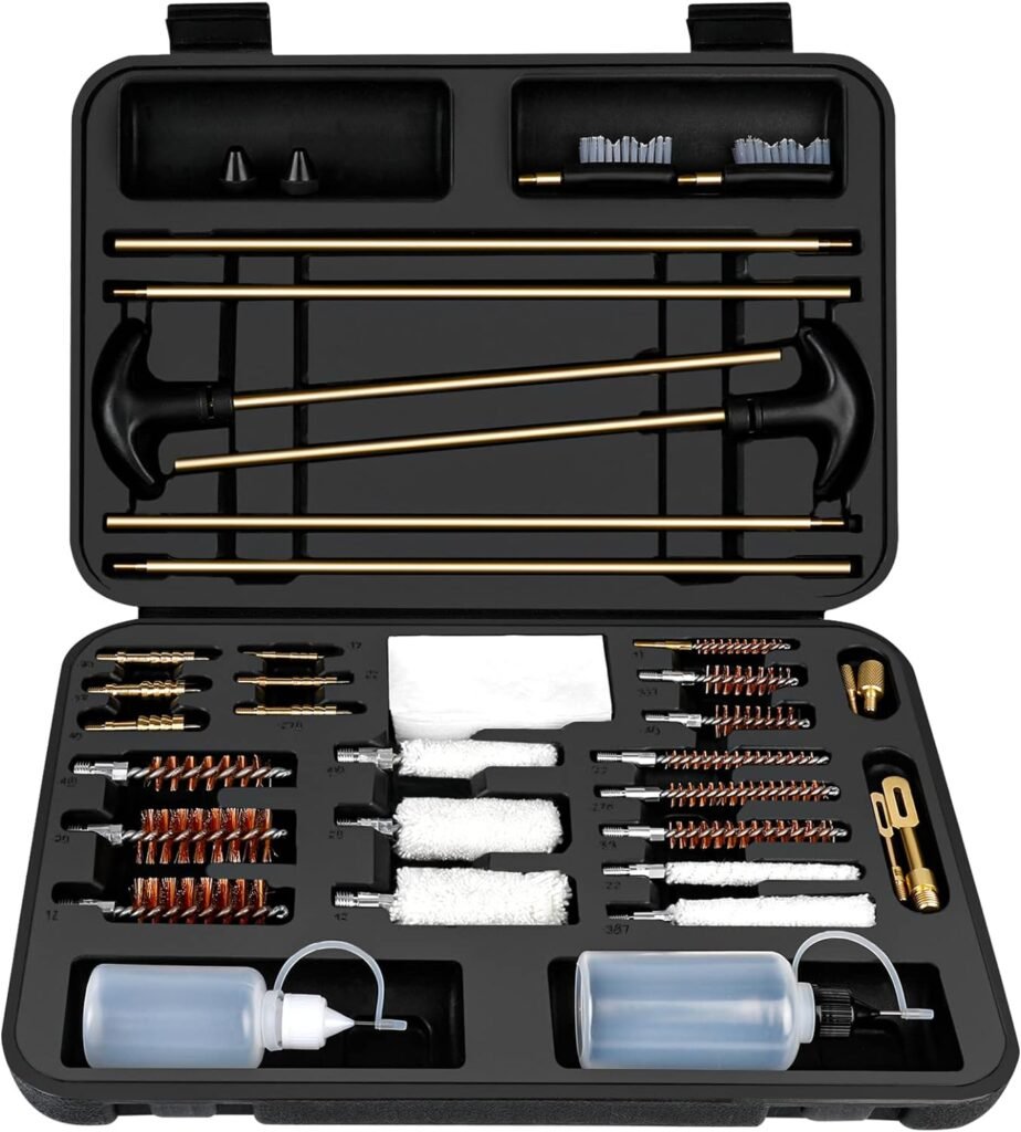 Universal Gun Cleaning Kit, Rifle Cleaning Set with Reinforced Brass Rods, Brass Jags and Brass Slotted Tips